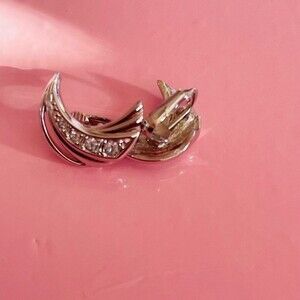 Avon Women’s Vintage Sparkly Half Moon Earrings in Silver and White Rhinestones